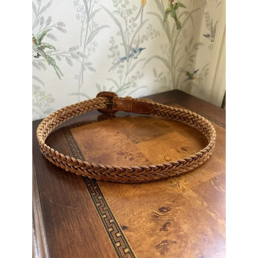 Vintage Brown Weaven Leather Belt Ladies 1x30”